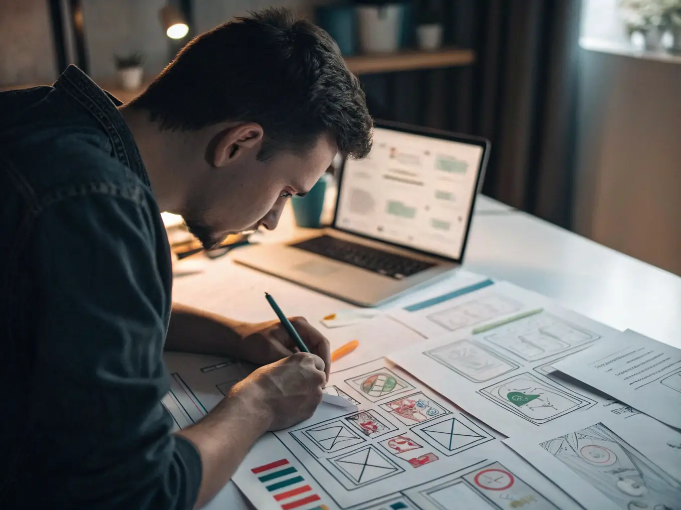 An image showing a designer working on a website layout on a computer screen, focusing on responsive design elements and user interface.